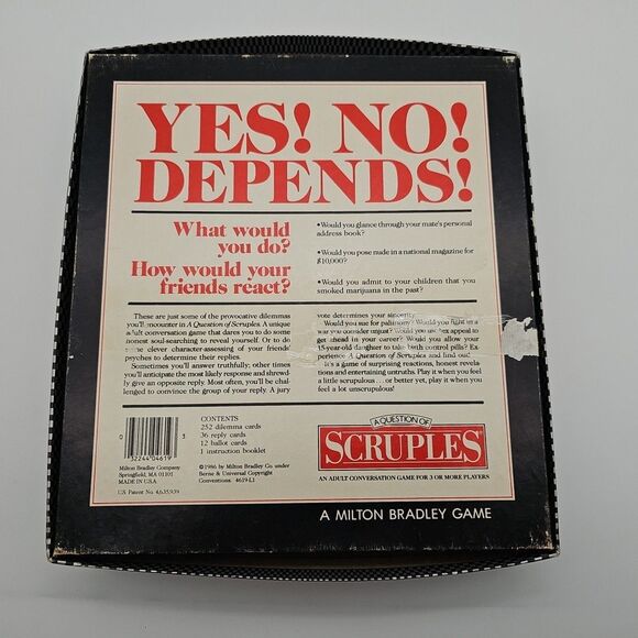 VTG A Question Of Scruples Card Game 4619 1986 Milton Bradley - Missing 1 Card - Picture 10 of 13